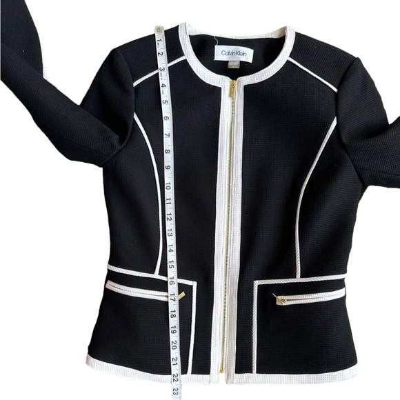 Calvin Klein Women's Front Zip Black & White Color Block Business Jacket‎ Size 4 - Picture 12 of 15